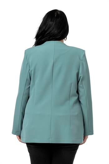 Büyük Beden Kaplama Düğmeli Süs Cep Kapaklı Vatkalı Mint Yeşili Ceket