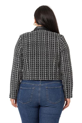 Büyük Beden Kruvaze Yakası Deri Astarlı Kısa Siyah Ceket