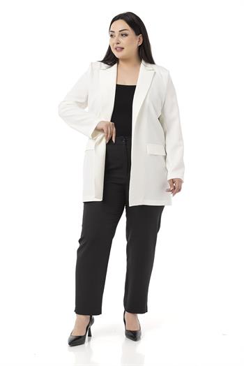 Plus Size Mono Collar Ornamental Pocket Flap White Unlined Jacket