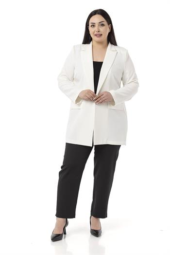 Plus Size Mono Collar Ornamental Pocket Flap White Unlined Jacket