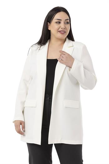 Plus Size Mono Collar Ornamental Pocket Flap White Unlined Jacket