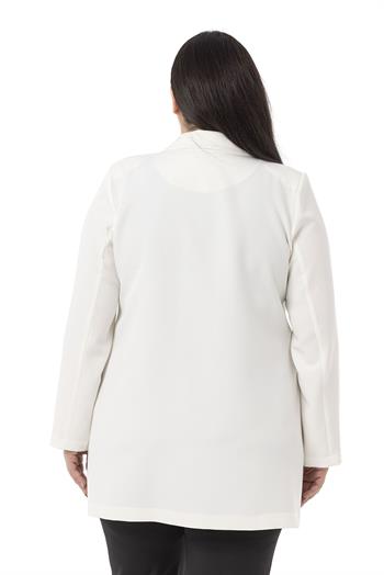 Plus Size Mono Collar Ornamental Pocket Flap White Unlined Jacket