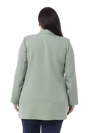 Büyük Beden Mono Yaka Süs Cep Kapaklı Mint Yeşili Astarsız Kadın Ceket