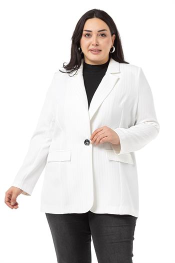 Büyük Beden Simli Gri Çizgili Astarsız Beyaz Yazlık Ceket