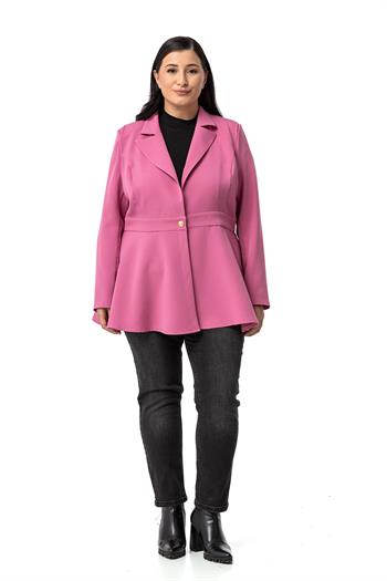 Büyük Beden Tek Düğmeli Belde Bant Detaylı Kloş Astarsız Gül Kurusu Ceket 