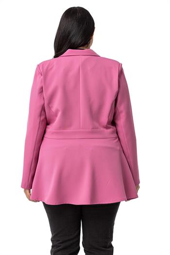 Büyük Beden Tek Düğmeli Belde Bant Detaylı Kloş Astarsız Gül Kurusu Ceket 