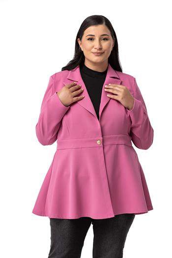 Büyük Beden Tek Düğmeli Belde Bant Detaylı Kloş Astarsız Gül Kurusu Ceket 