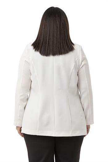 Büyük Beden Tek Düğmeli Süs Cep Kapaklı Vatkalı Astarsız Beyaz Ceket