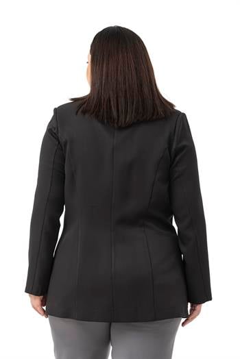 Büyük Beden Tek Düğmeli Süs Cep Kapaklı Vatkalı Astarsız Siyah Ceket