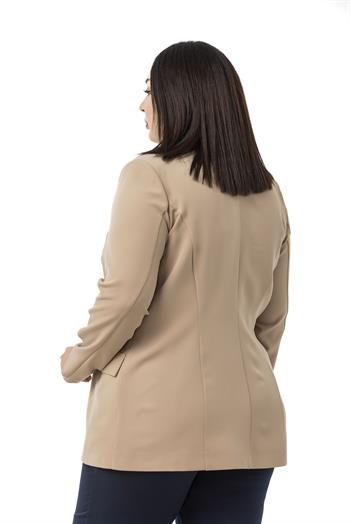 Büyük Beden Tek Düğmeli Süs Cep Kapaklı Vatkalı Astarsız Vizon Ceket