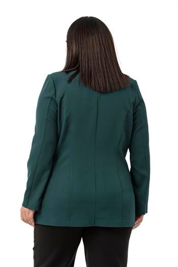 Büyük Beden Tek Düğmeli Süs Cep Kapaklı Vatkalı Astarsız Zümrüt Yeşili Ceket