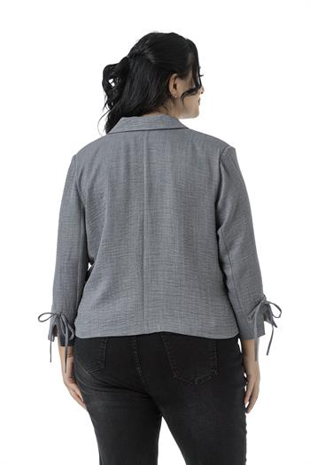 Büyük Beden Truvakar Kol Süs Cepli Vatkalı Astarsız Kısa Gri Ceket