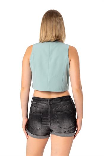 Buttoned V-Neck Lined Short Mint Vest
