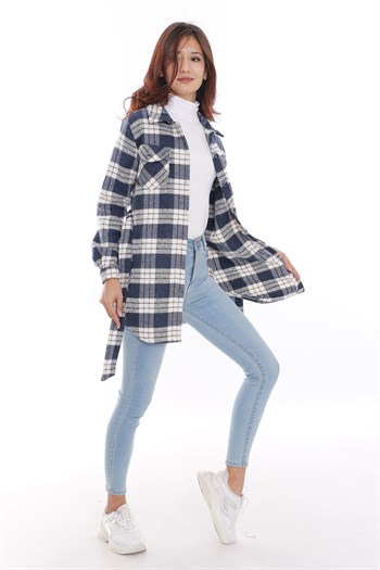 Ekose Oduncu Beli Kuşaklı Lacivert Ceket Gömlek