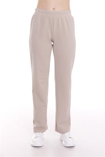 Beli Lastikli Boru Paça Bej Rengi Eşofman Altı