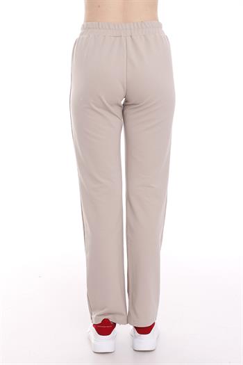 Beli Lastikli Boru Paça Bej Rengi Eşofman Altı