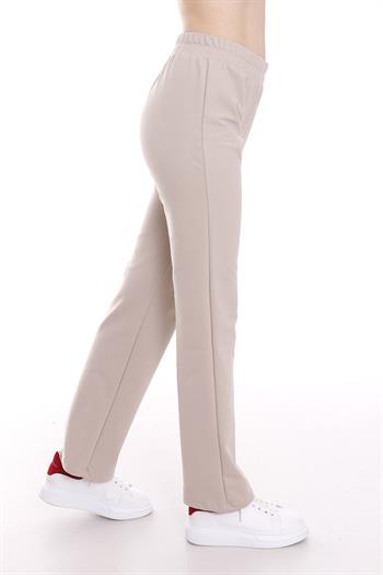 Beli Lastikli Boru Paça Bej Rengi Eşofman Altı