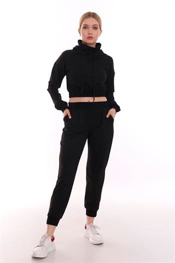 Beli Lastikli Önden Cepli Siyah Eşofman Altı