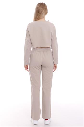 Belden Lastikli Uzun Kollu Crop Eşofman Takım