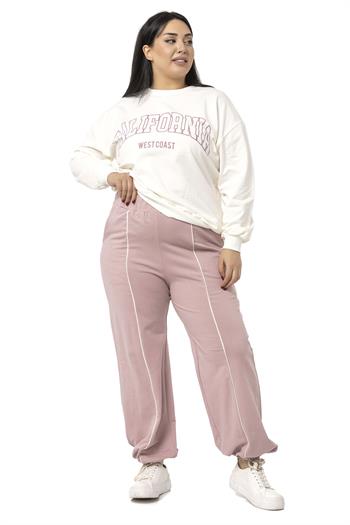 Büyük Beden İki İplik Pudra Eşofman Takımı