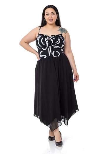 Büyük Beden Asimetrik Kesim Astarlı Siyah Şifon Etek