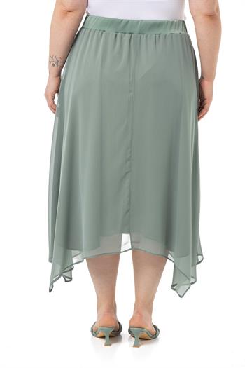 Büyük Beden Asimetrik Kesim Astarlı Mint Yeşili Şifon Etek