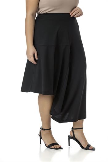 Büyük Beden Asimetrik Kesim Fermuar Kapamalı Siyah Etek