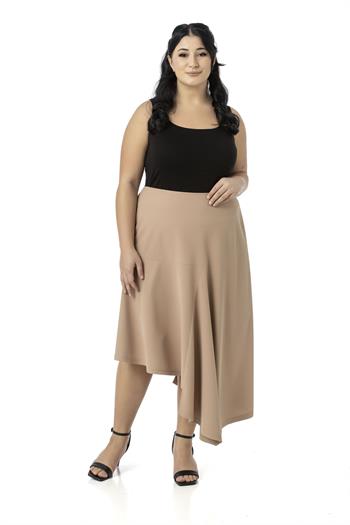 Büyük Beden Asimetrik Kesim Fermuar Kapamalı Vizon Etek