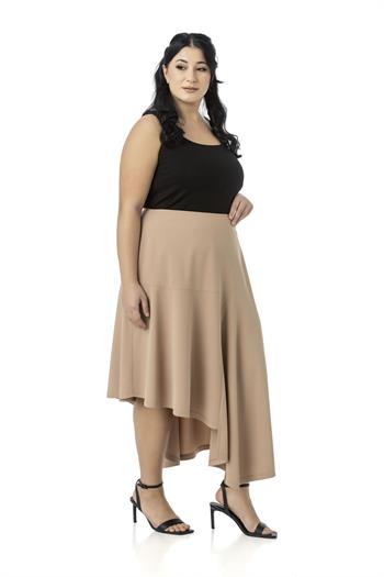 Büyük Beden Asimetrik Kesim Fermuar Kapamalı Vizon Etek