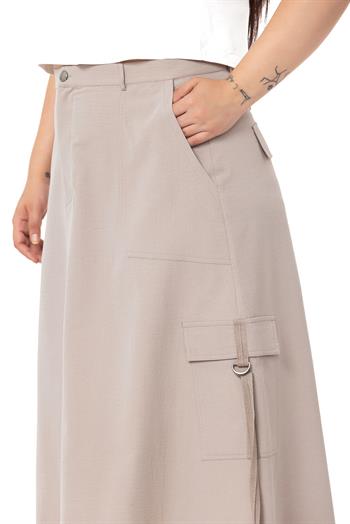 Plus Size Parachute Long Stone Skirt with Gathering Detail at the Hem