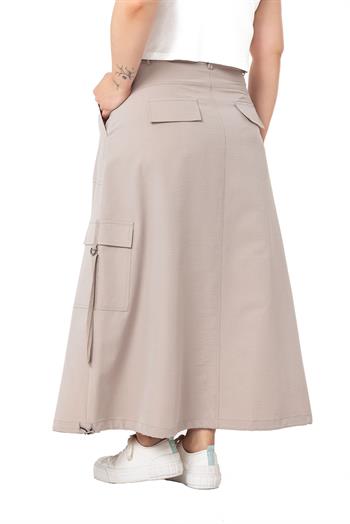 Plus Size Parachute Long Stone Skirt with Gathering Detail at the Hem