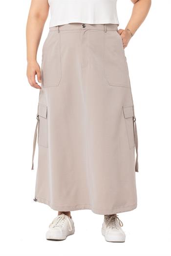 Plus Size Parachute Long Stone Skirt with Gathering Detail at the Hem