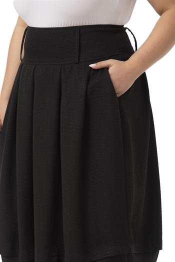 Büyük Beden Pileli Balon Kesim Midi Siyah Etek