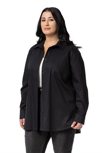 Büyük Beden Cep Detaylı  Gabardin Siyah Ceket Gömlek