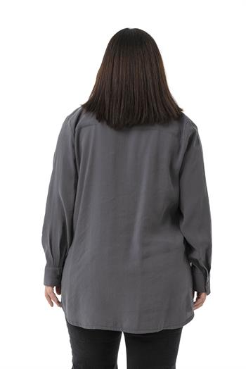 Büyük Beden Göğüste Tek Cepli Antrasit Gömlek