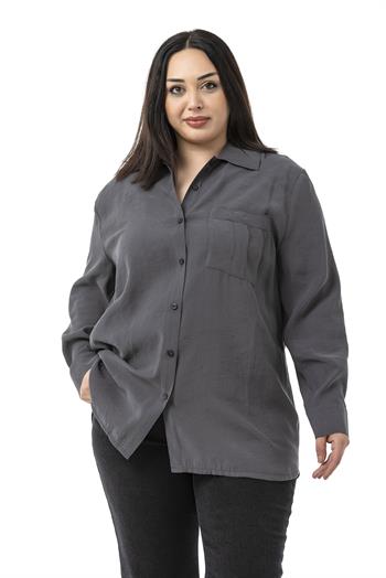 Büyük Beden Göğüste Tek Cepli Antrasit Gömlek