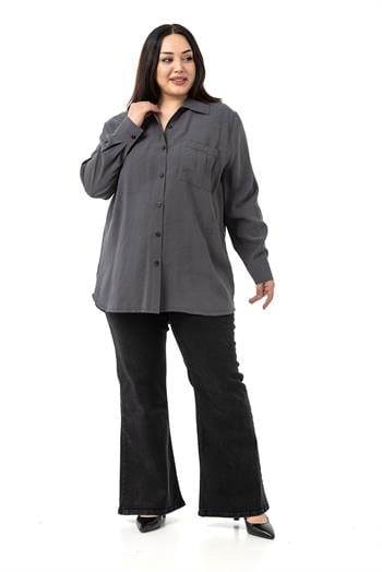 Büyük Beden Göğüste Tek Cepli Antrasit Gömlek