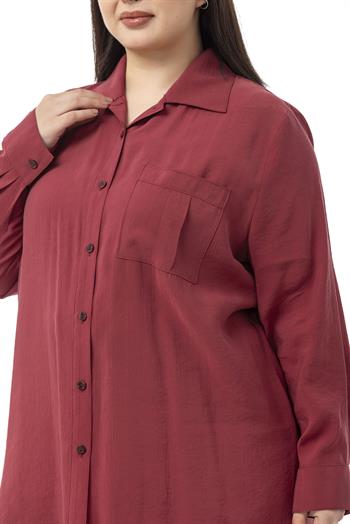 Büyük Beden Göğüste Tek Cepli Bordo Gömlek