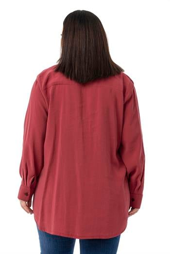 Büyük Beden Göğüste Tek Cepli Bordo Gömlek