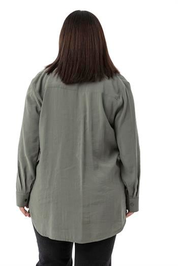 Büyük Beden Göğüste Tek Cepli Haki Gömlek