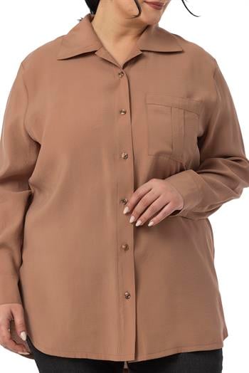 Büyük Beden Göğüste Tek Cepli Vizon Gömlek