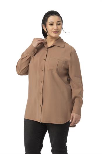 Büyük Beden Göğüste Tek Cepli Vizon Gömlek