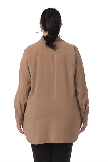 Büyük Beden Göğüste Tek Cepli Vizon Gömlek