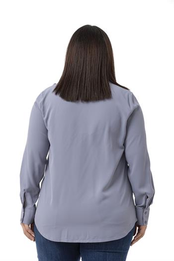 Büyük Beden Kabartmalı Kumaş Detaylı Gri Gömlek