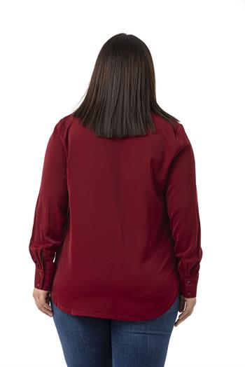 Büyük Beden Kabartmalı Kumaş Detaylı Bordo Gömlek