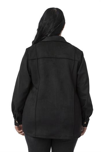 Büyük Beden Nervür Dikişli Süet Siyah Ceket Gömlek