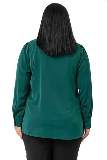 Büyük Beden Önü Fırfır Detaylı Gömlek Yaka Manşetli Zümrüt Yeşili Gömlek