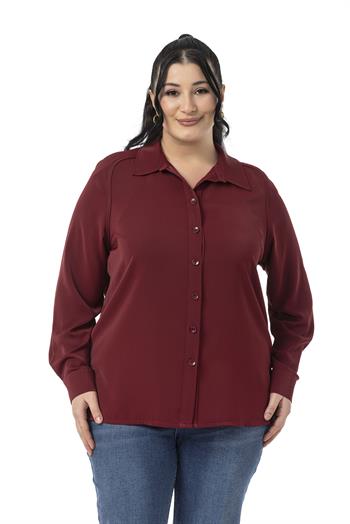 Büyük Beden Reglan Kollu Bordo Gömlek 