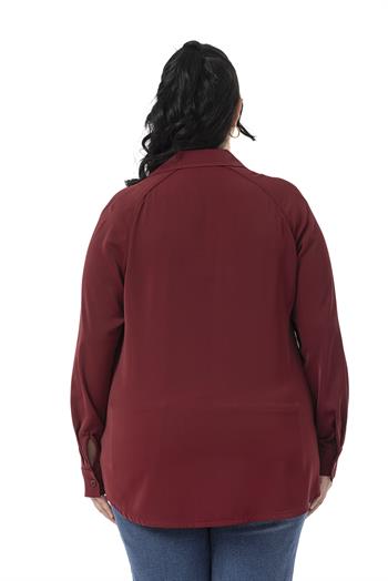 Büyük Beden Reglan Kollu Bordo Gömlek 