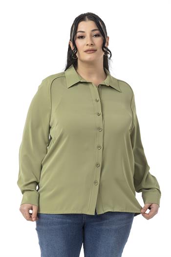 Büyük Beden Reglan Kollu Fıstık Yeşili Gömlek 